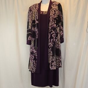 R&M Richards Purple and Black Dress with Floral Jacket